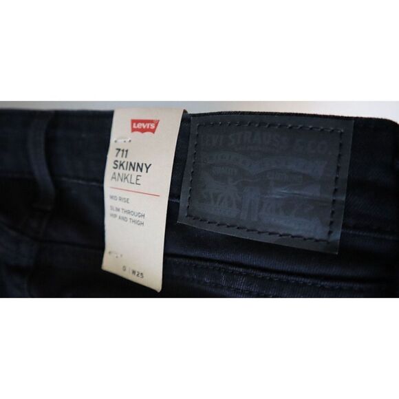 Levi's 711 Women's Sz 0 (W 25) Black Skinny Ankle Mid Rise Jeans $70 - Picture 5 of 7